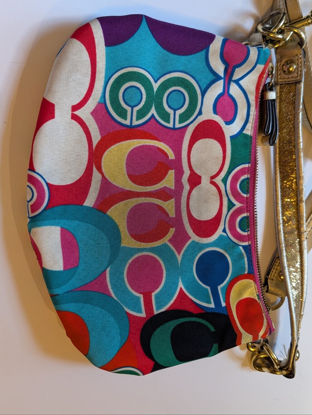 Coach Poppy Multicolor Signature Pattern Crossbody Bag in Gold Trim - Picture 6 of 15